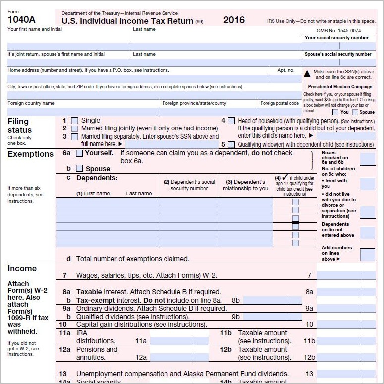 Irs Forms 1040a 2016 Form : Resume Examples