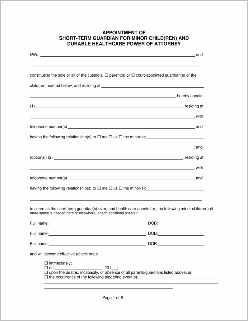 Temporary Guardianship Form Michigan Form Resume Examples