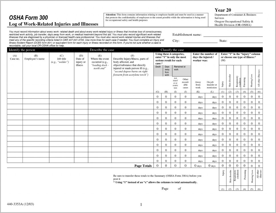 Osha 300 And 300a Printable Form Form : Resume Examples