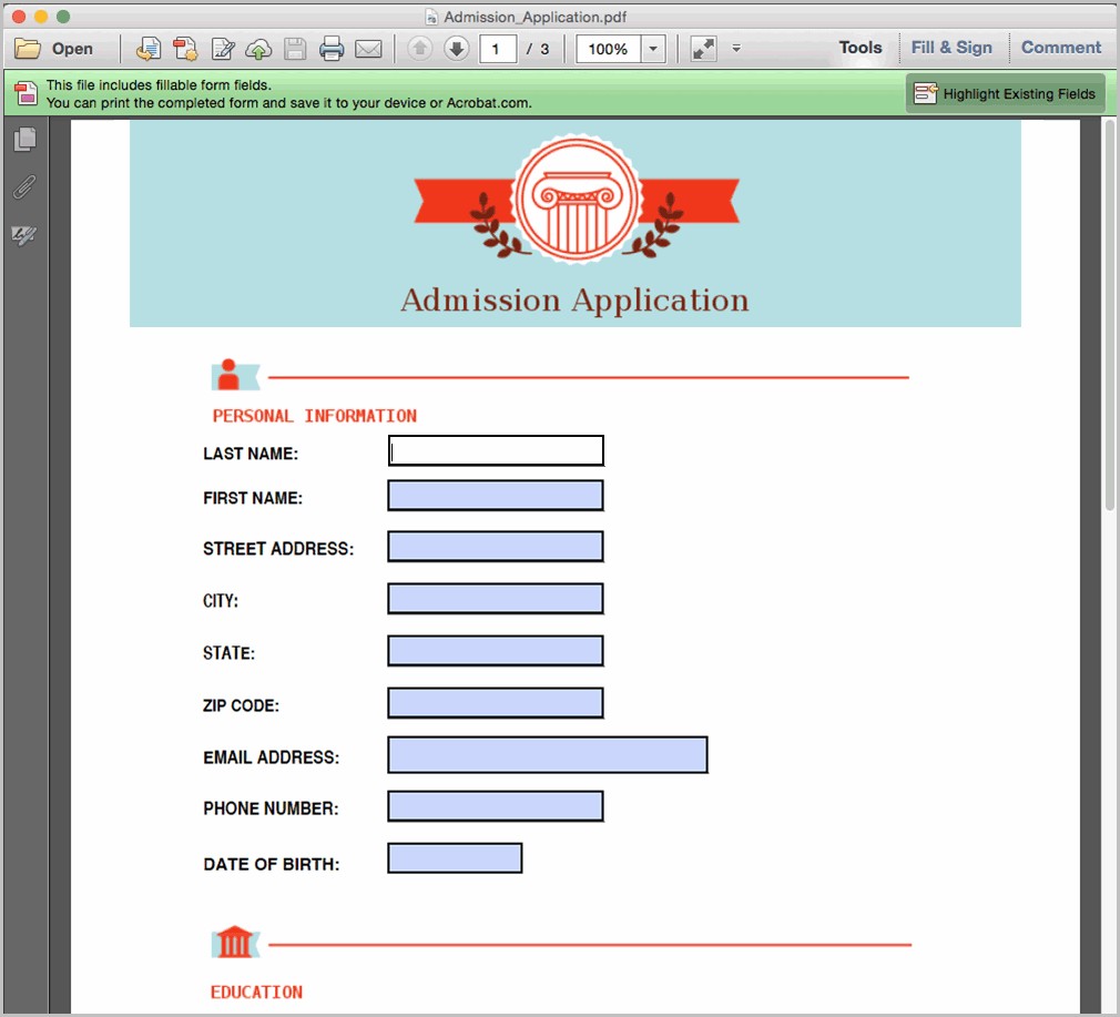 Fillable Pdf Form