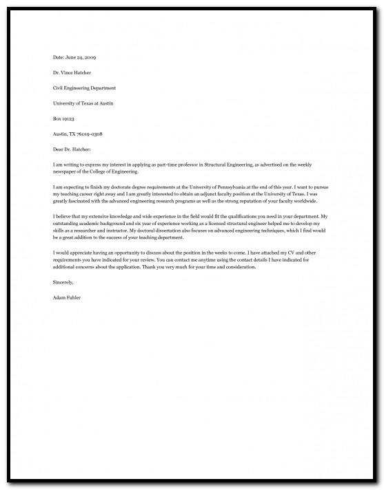sample cover letter for the post of assistant professor