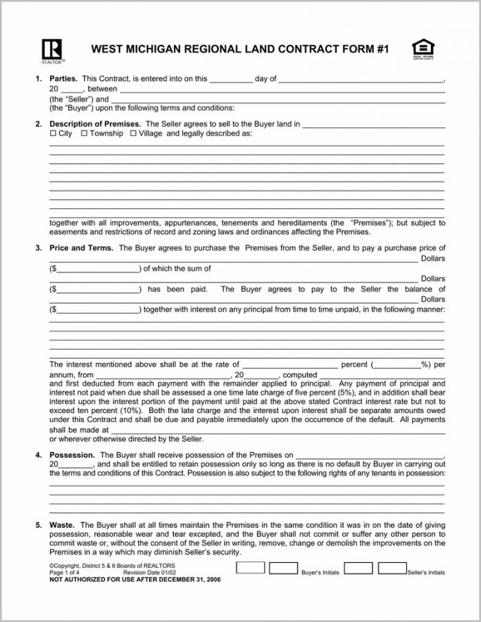 State Of Michigan Land Contract Form Form : Resume Examples