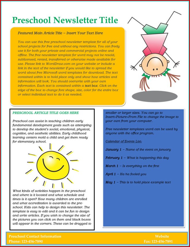 Free Editable Preschool Newsletter Templates For Word Templates-1 ...