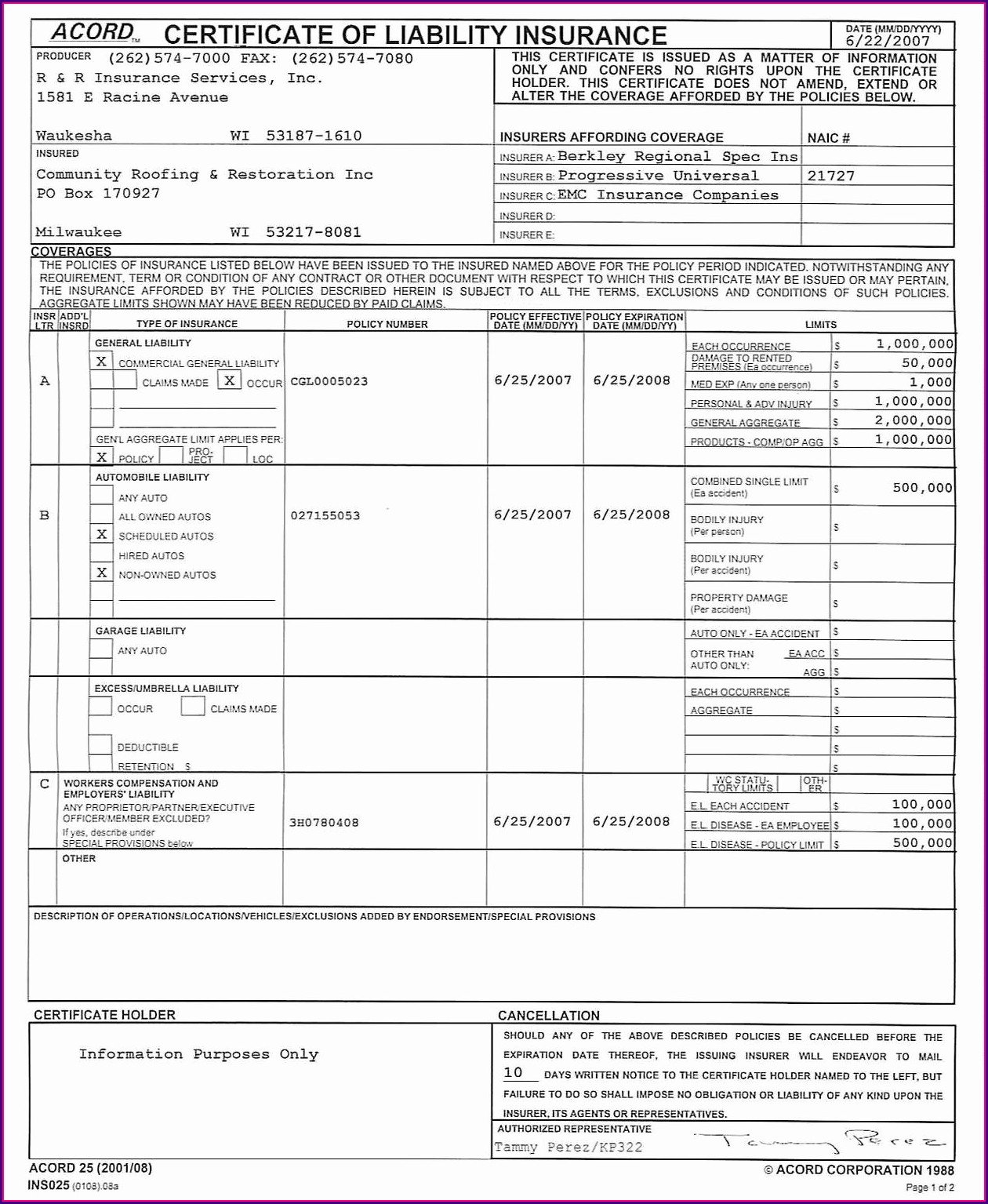 Certificate Of Liability Insurance Form Fillable Form : Resume Examples