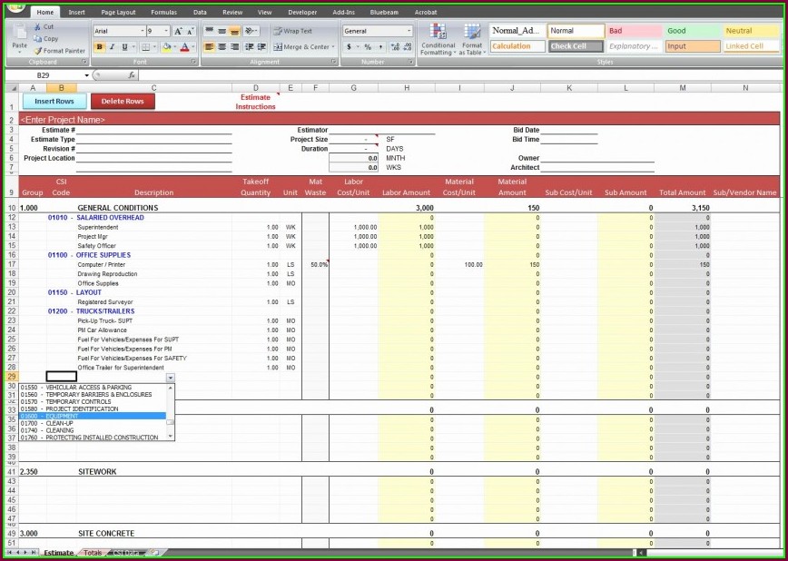 Construction Bid Construction Cost Estimate Template Excel Templates-2 ...