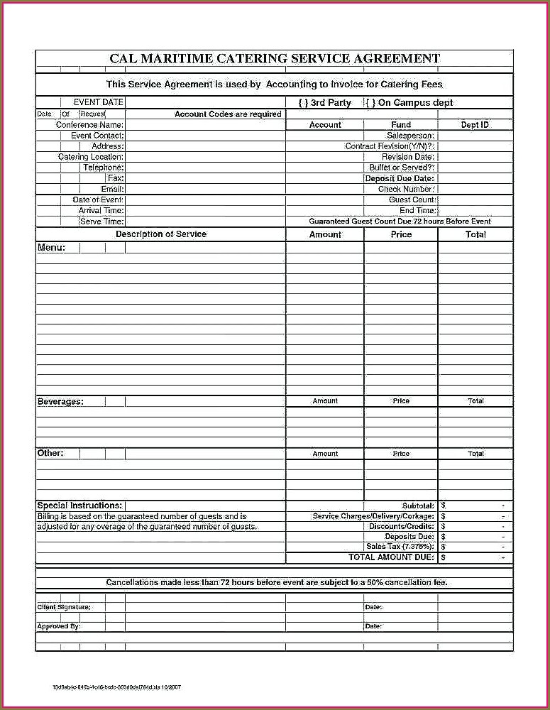 Catering List Template