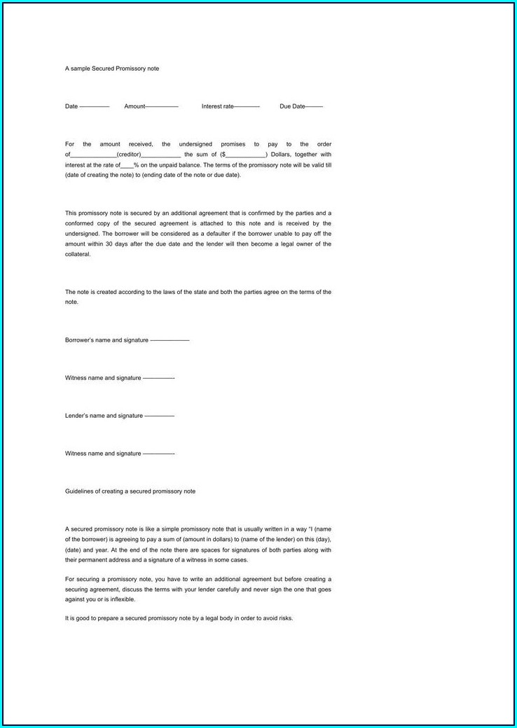 Free Secured Promissory Note Template