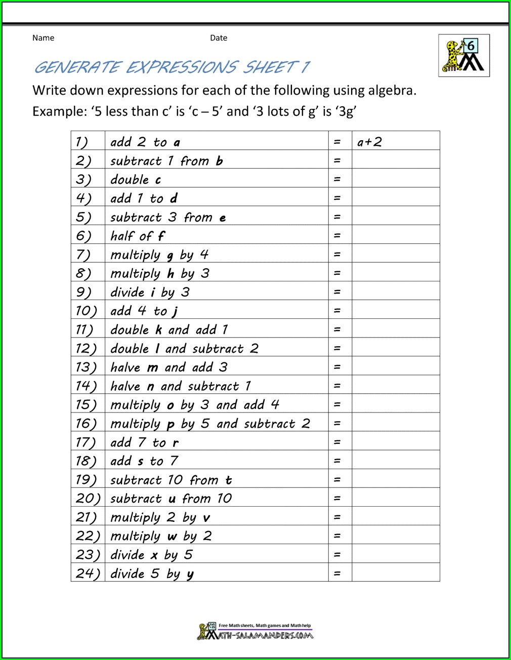 6th Grade Algebra Worksheet Pdf Worksheet : Resume Examples