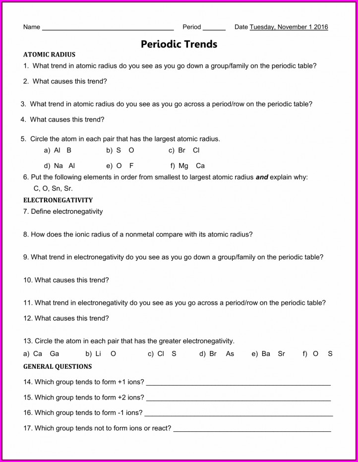 Periodic Table Basics Worksheet Answers - Printable Word Searches