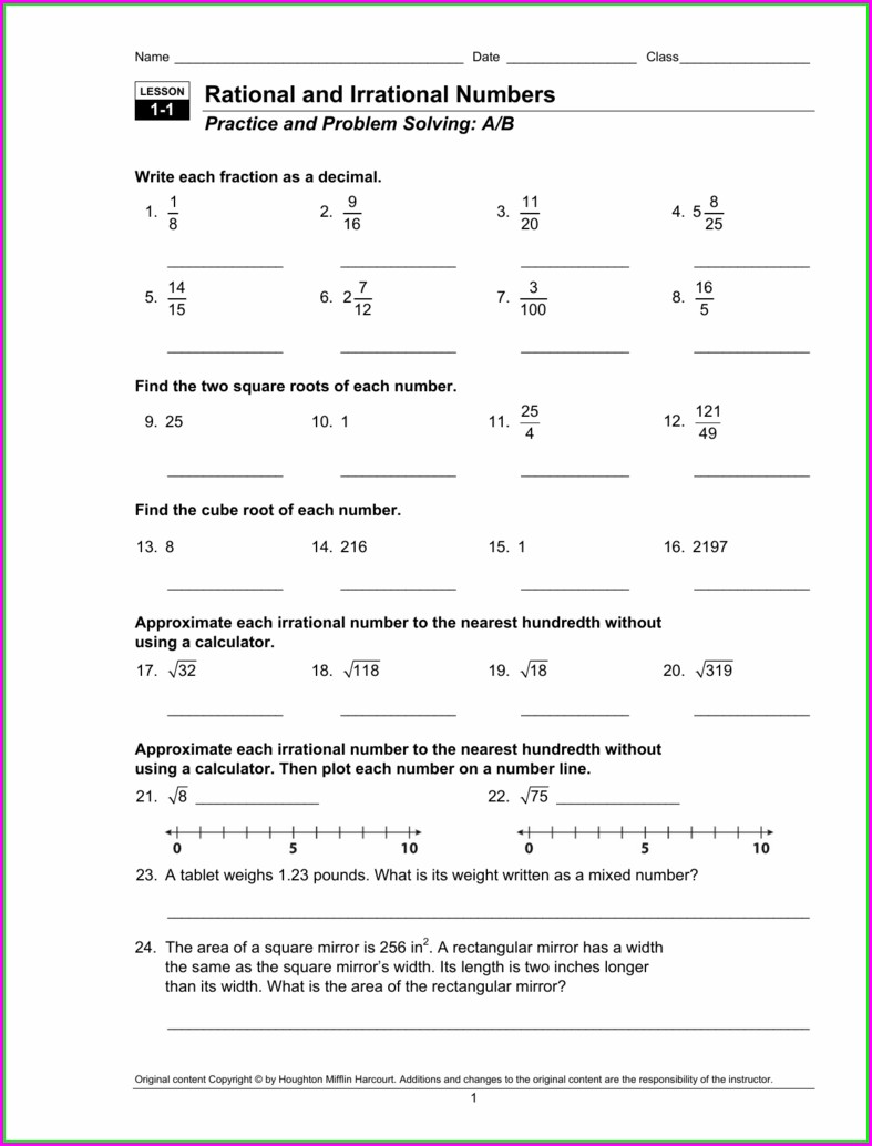 Rational Numbers Worksheet