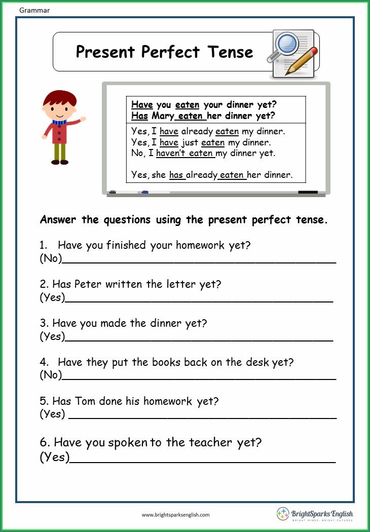 Present Perfect Tense Worksheet For Class 4