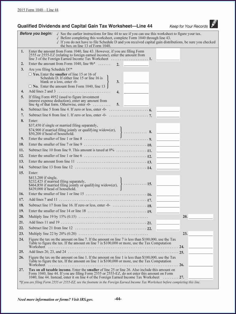 Qualified Dividends And Capital Gain Worksheet