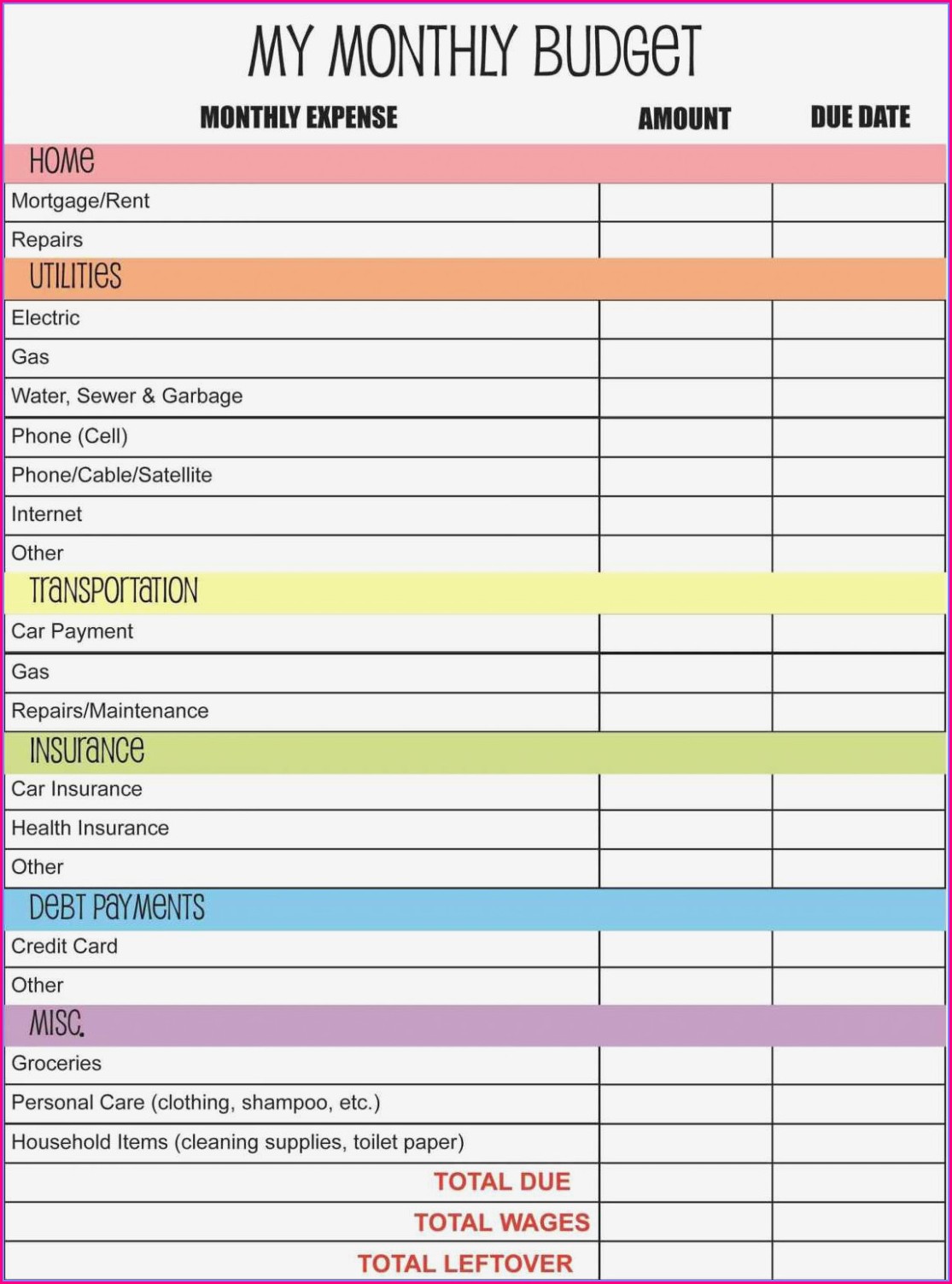 Free Printable Budget Sheet Dave Ramsey