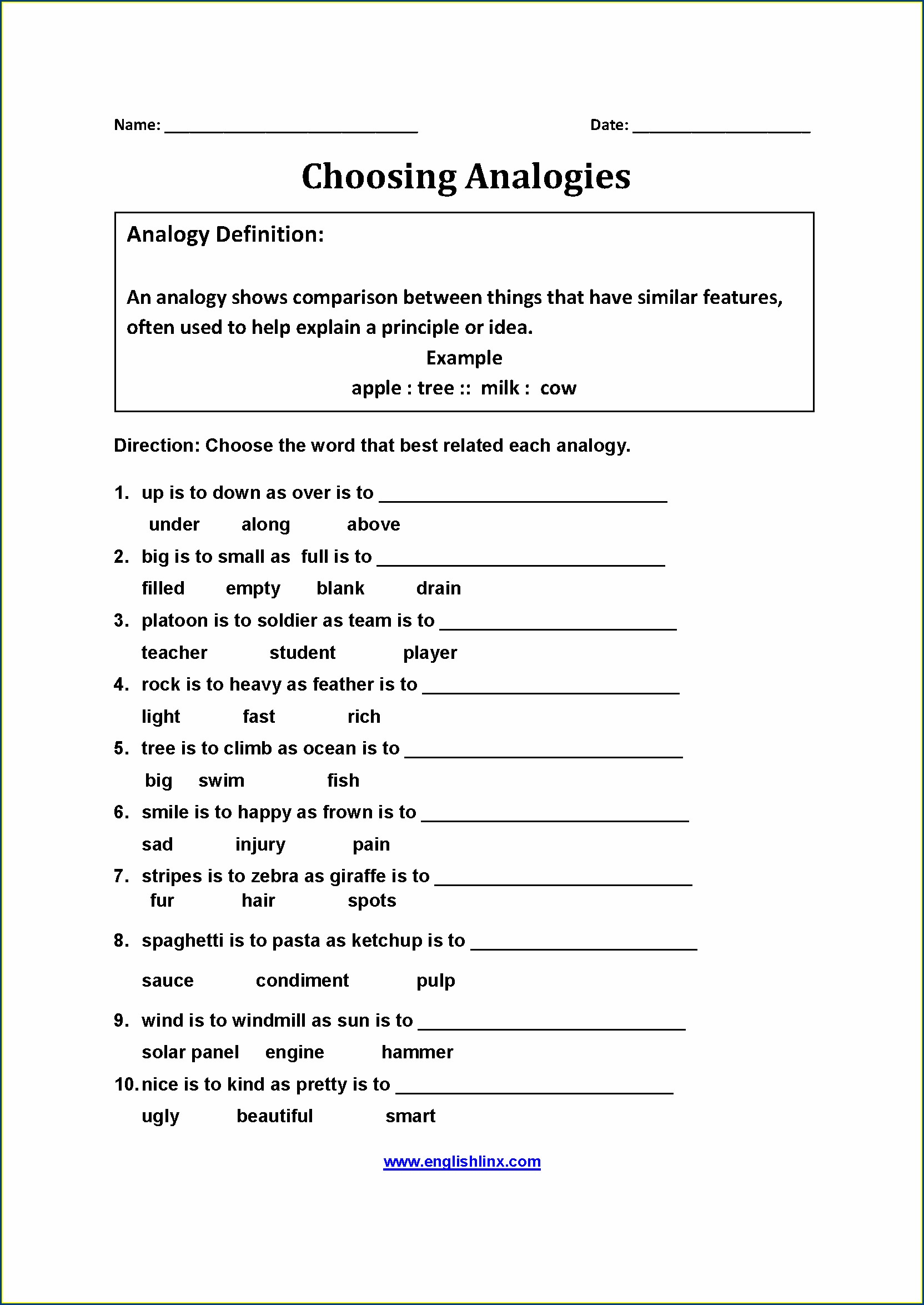 7th Grade Analogy Worksheets For Middle School Worksheet : Resume Examples