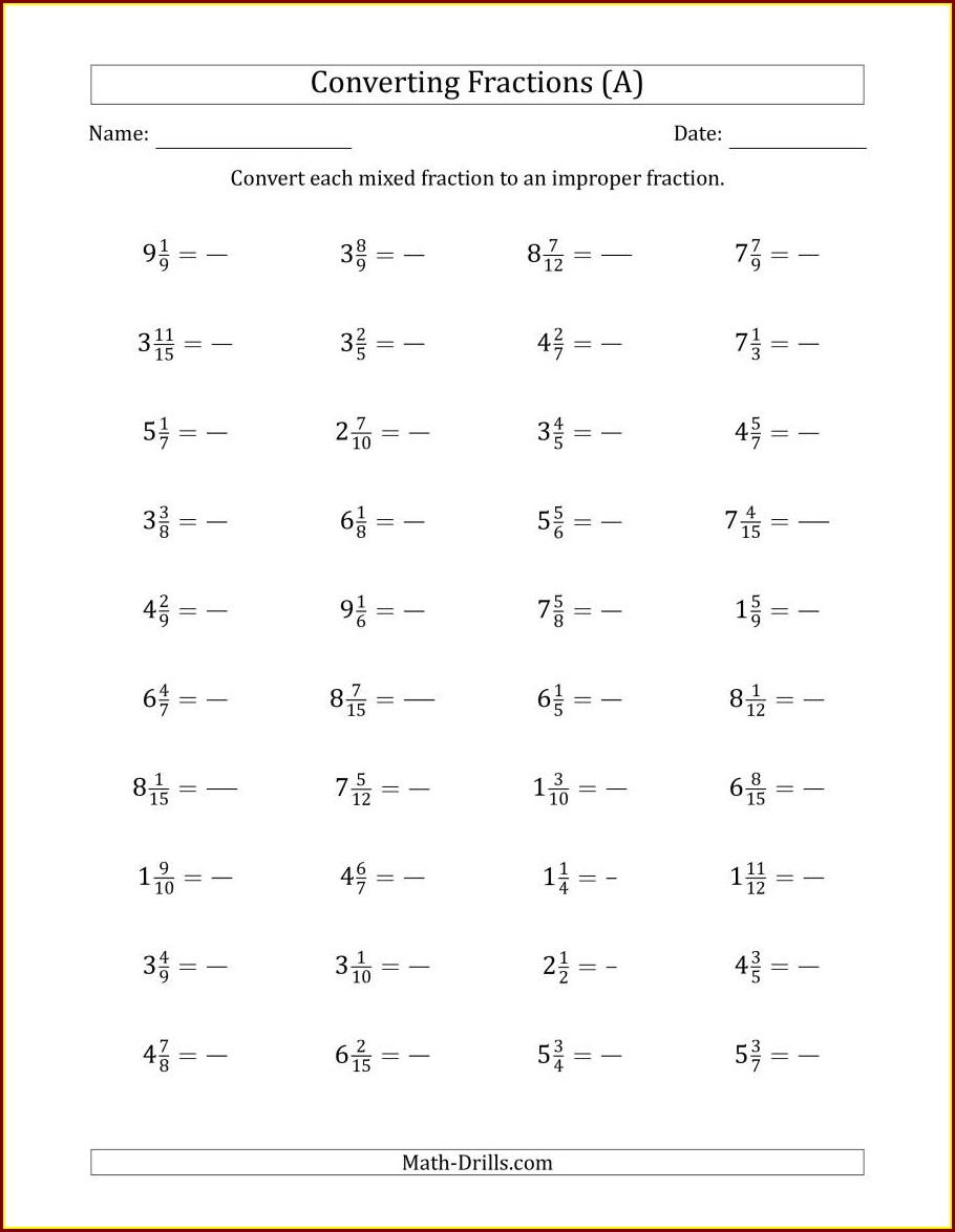4th Grade Improper Fractions Worksheet 4th Grade Improper Fractions Worksheet