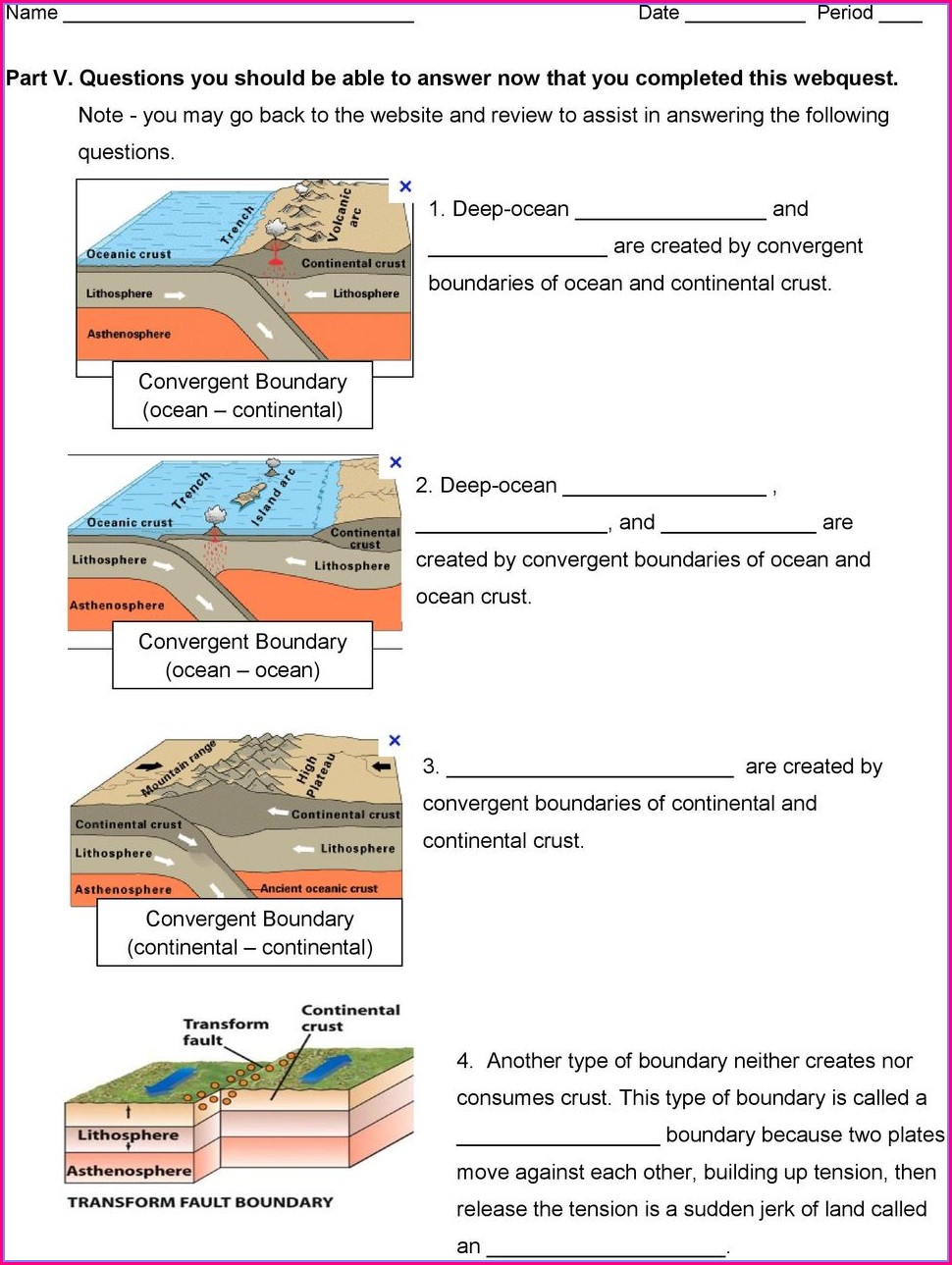 Plate Tectonics Diagram Worksheet Answer Key - Printable Word Searches