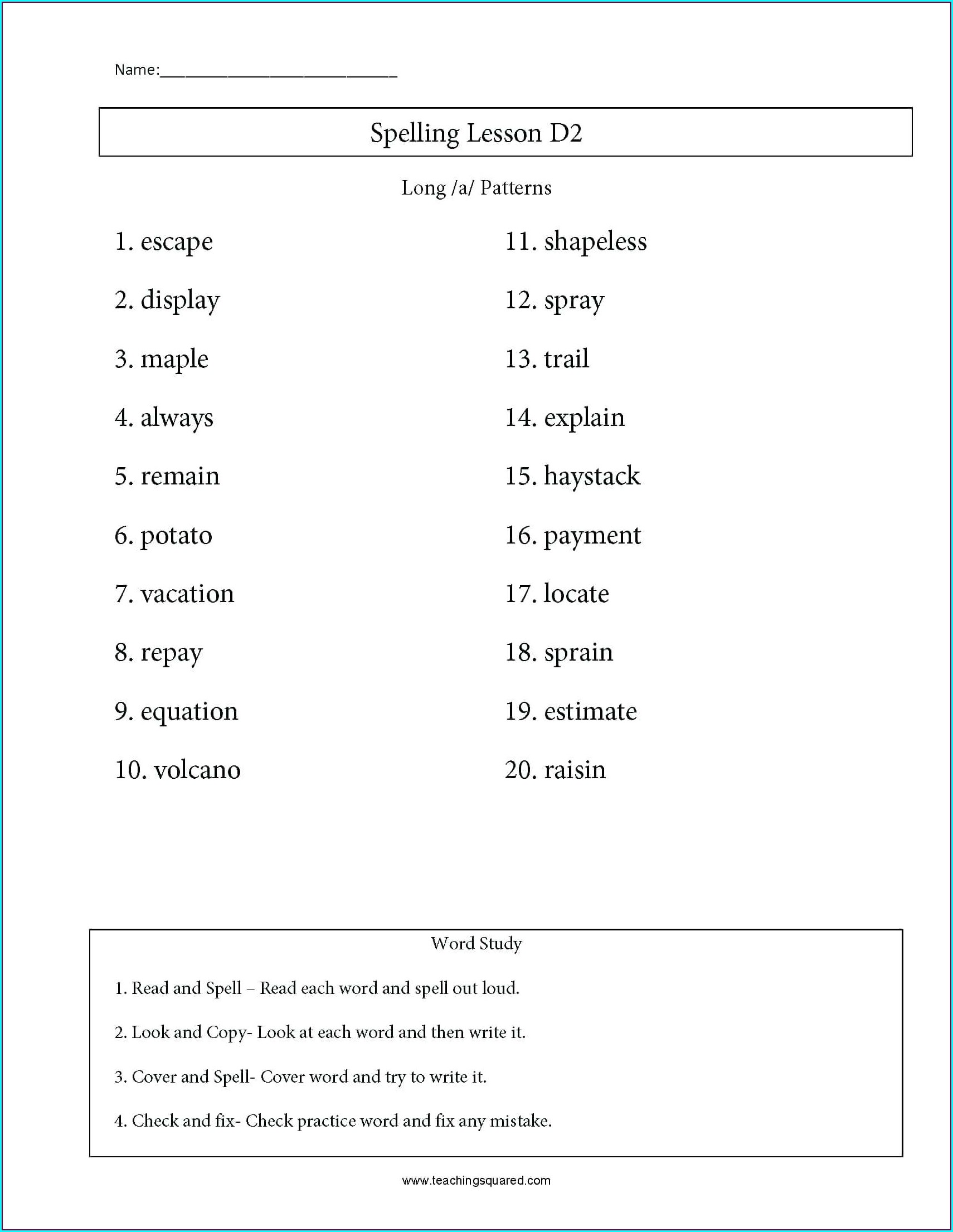 Grade 4 Spelling Words Worksheets