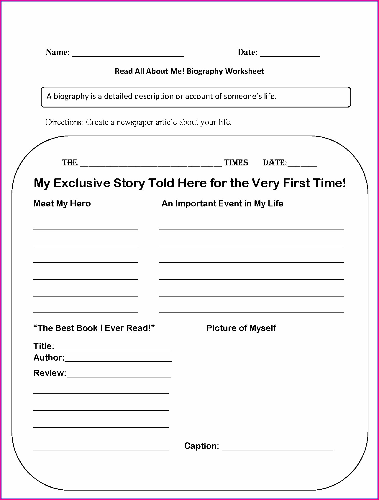 2nd Grade Free Printable Biography Worksheets Worksheet : Resume Examples