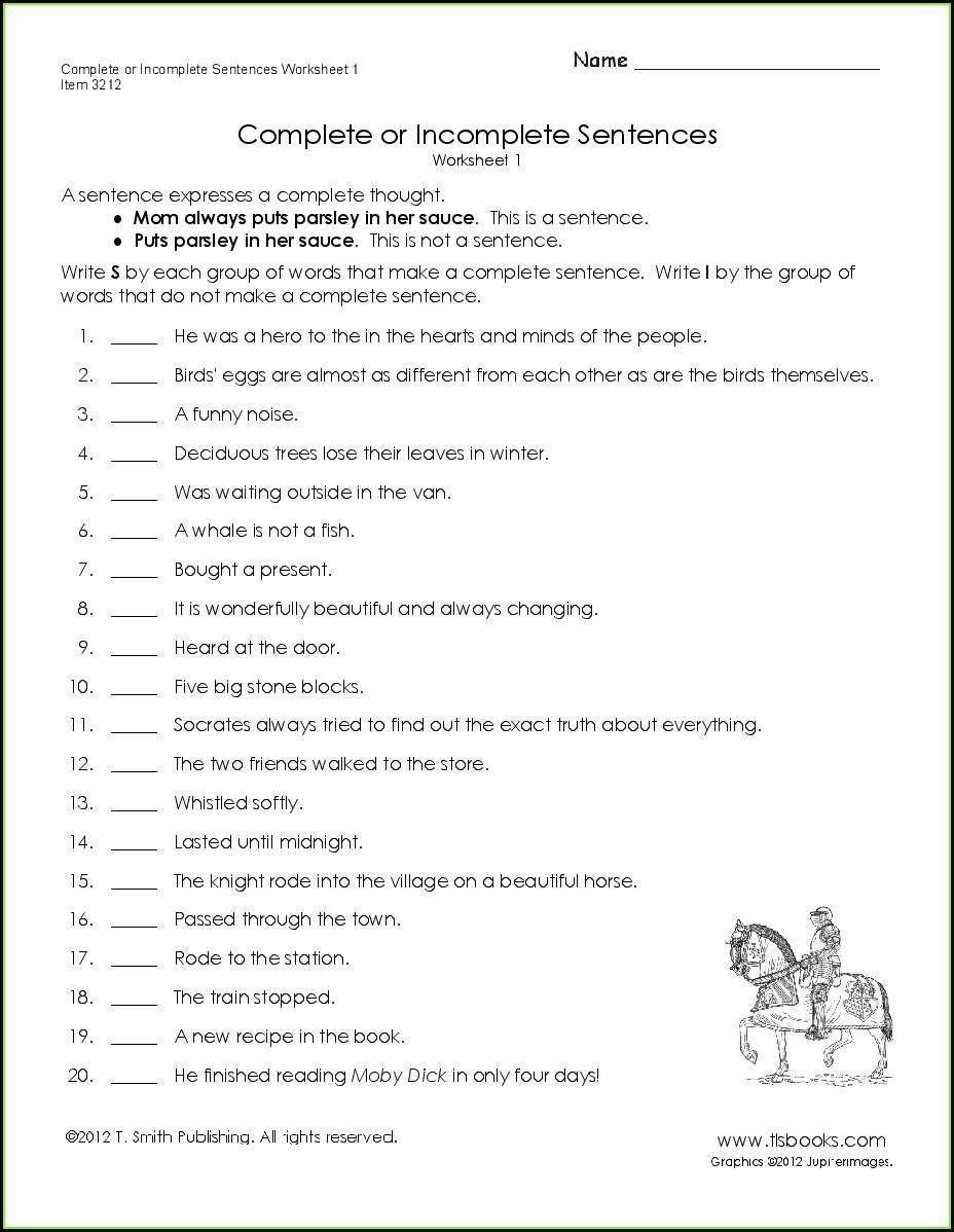 20++ Complete Sentence Worksheets – Worksheets Decoomo