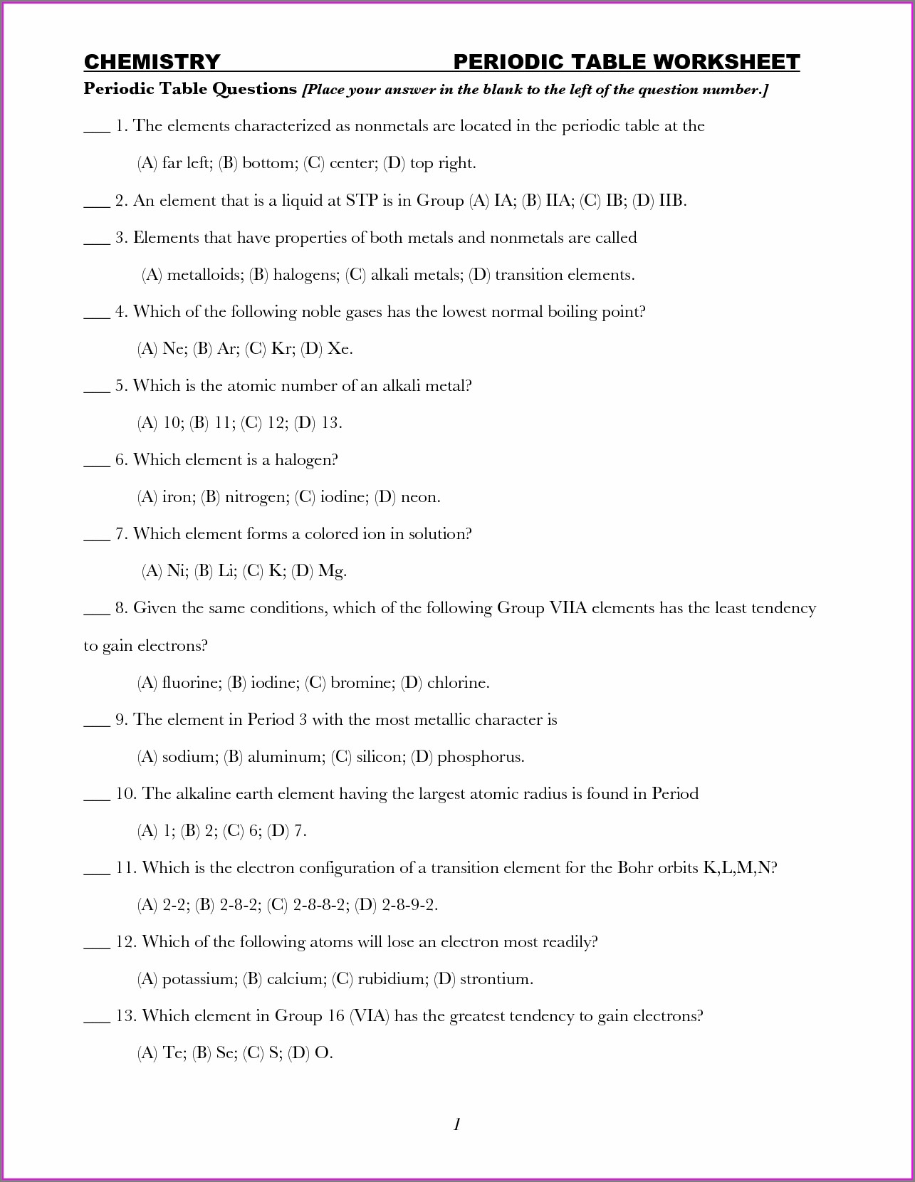 Periodic Table Basics Worksheet Answer Key Worksheet ...