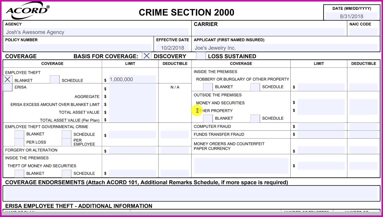 Acord Certificate Of Liability Insurance Fillable Form Form : Resume ...