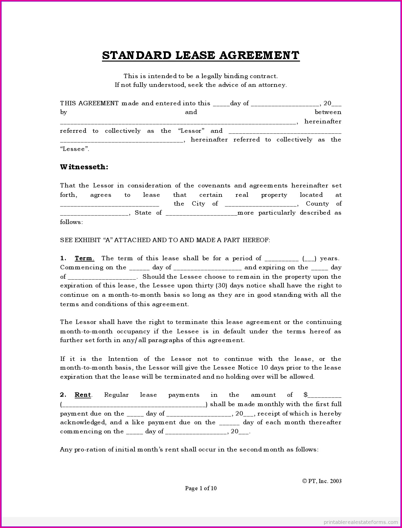 Printable Rental Lease Agreement Form For Free Form : Resume Examples